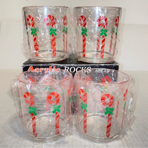 Vintage Acrylic Candy Cane Rocks Glasses Set of 4 Retro Holiday Drinkware 14oz - Picture 3 of 14
